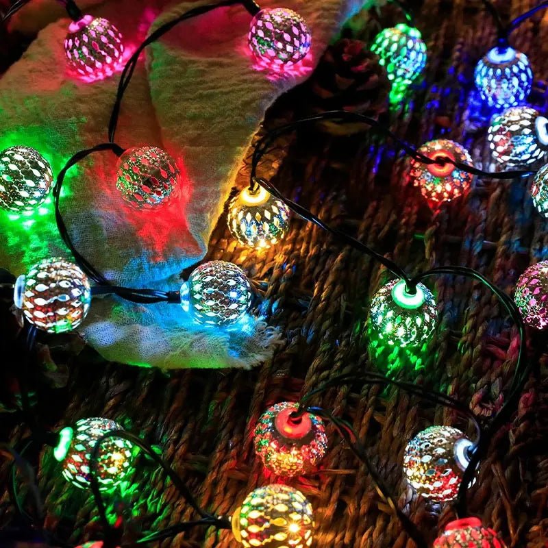 3.5M 10-LED Moroccan Ball String Lights – Battery-Powered Fairy Garland - silverfoxgoods